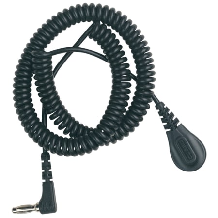 The image shown is representative of the product family and may not specifically be the individual item.  Desco 6 ft coil cord used with a wristband to create a path-to-ground for an operator with resistance < 3.5 x 10^7 ohm per the required limits of …