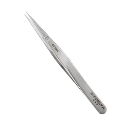 The image shown is representative of the product family and may not specifically be the individual item.  The 53C-SA straight very fine precision tip tweezer is designed for work under magnification. It features an anti-crush device to protect delicate…