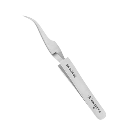 The image shown is representative of the product family and may not specifically be the individual item.  The DN-7-SA-SE one star reverse action curved 45 deg very fine pointed tweezer is normally closed at rest. This tweezer is great for holding parts…