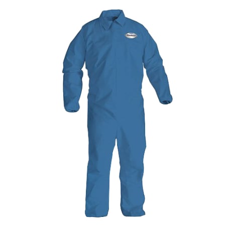 The image shown is representative of the product family and may not specifically be the individual item.  The Kimberly-Clark KleenGuard chemical-resistant coverall, comes in blue and meets ASTM F 1670, ASTM F 1671 standards. Proper sizing is important …