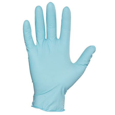 The image shown is representative of the product family and may not specifically be the individual item.  Kimberly Clark Kleenguard G10 blue nitrile gloves are powder free and feature textured fingertips for a secure grip in either wet or dry applicati…