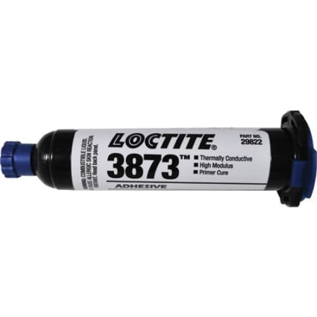 The image shown is representative of the product family and may not specifically be the individual item.  Henkel Loctite 3873 is a self-shimming, thermally conductive adhesive. When used with Activator 7387, it cures rapidly to form a high strength, hi…