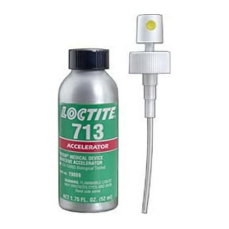 The image shown is representative of the product family and may not specifically be the individual item.  Loctite SF 713 is used where increased cure speed of Loctite cyanoacrylate adhesives is required. It can be either pre or post applied to the bond…