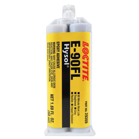 The image shown is representative of the product family and may not specifically be the individual item.  Loctite® EA E-90FL epoxy adhesive is a general purpose, flexible, grey, impact resistant, multi-surface structural adhesive with a 90 min working …