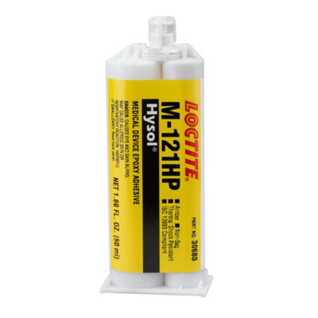 The image shown is representative of the product family and may not specifically be the individual item.  Loctite® M-121HP Hysol medical device epoxy adhesive is a high viscosity, non-sag epoxy for applications that require high impact resistance and h…