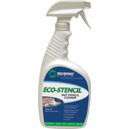 The image shown is representative of the product family and may not specifically be the individual item.  Techspray effectively removes all types of solder paste (e.g. water­based, RMA, no­clean, lead­free) and uncured adhesive from screens, misprinted…