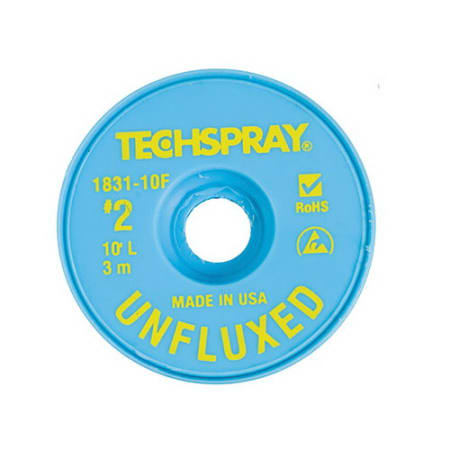 The image shown is representative of the product family and may not specifically be the individual item.  Techspray desoldering braid (wick) is pre-fluxed copper braid that is used to remove solder, which allows components to be replaced and excess sol…