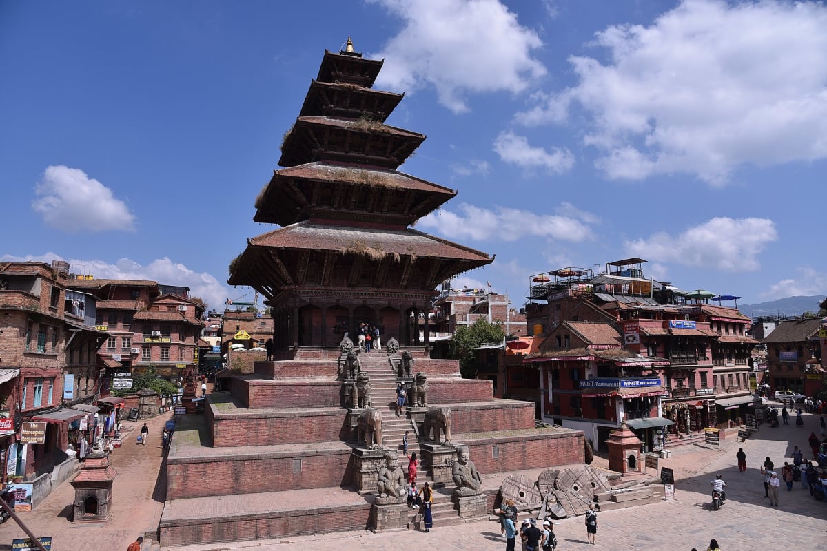 The five-tiered Nyatapola temple rising above Taumadhi Square in Bhaktapur.