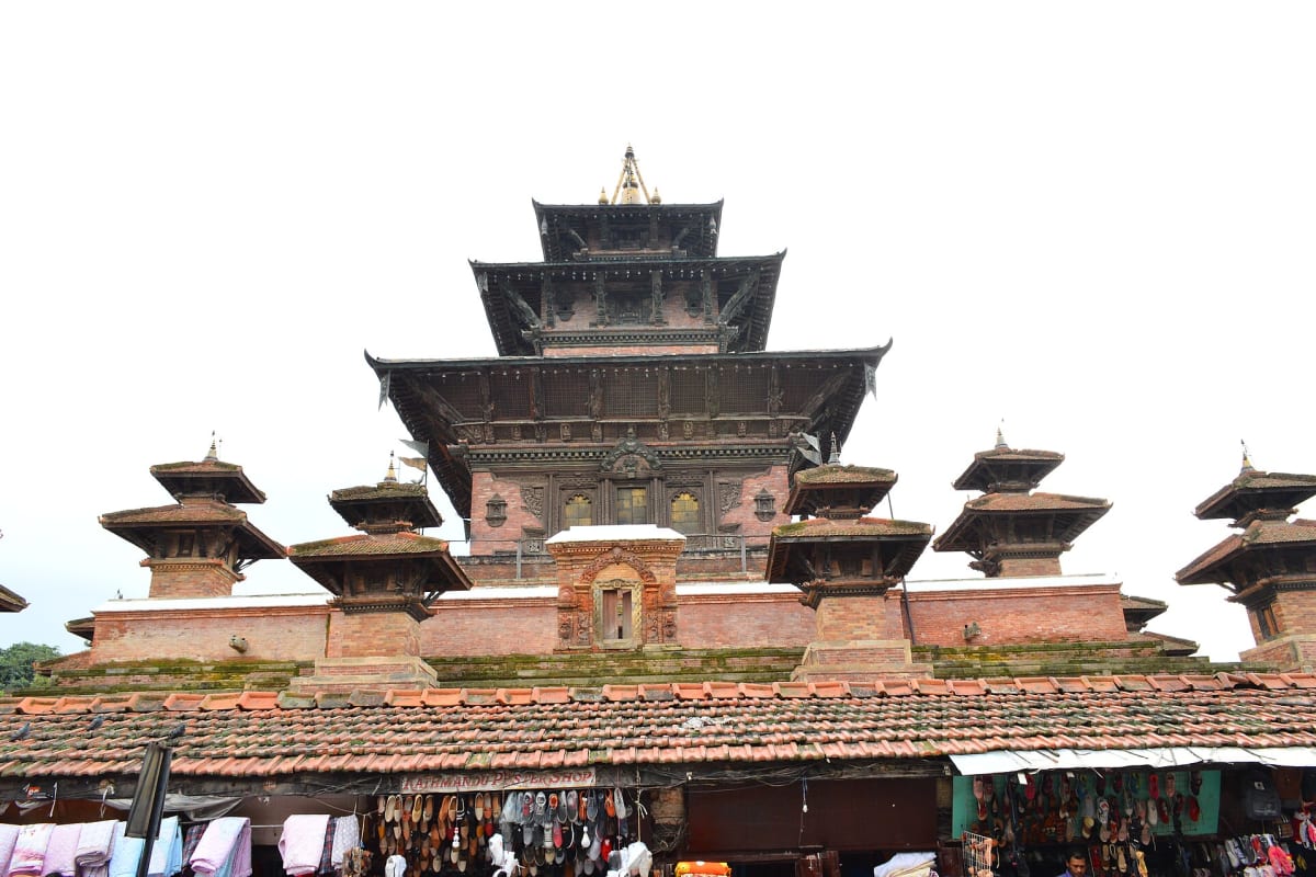 The tiered roofs of the Taleju temple rising above Kathmandu Durbar Square.