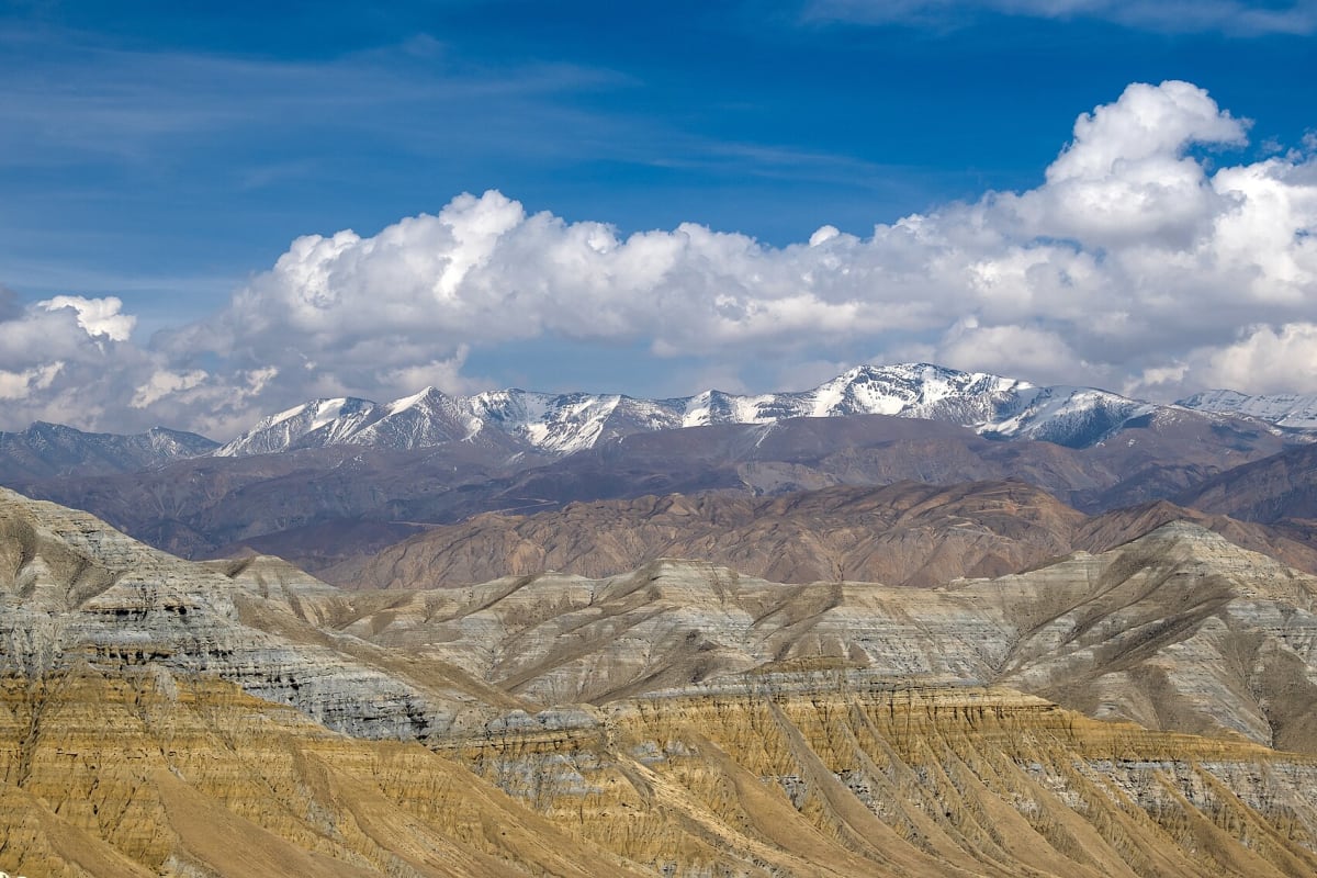 The desert landscape of Upper Mustang, Nepal.