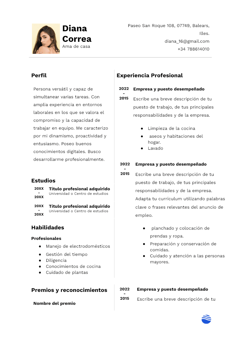 Ama Cv Presentation Example Ejemplo De Cv Studentjob Es/ejemplos De Curriculum