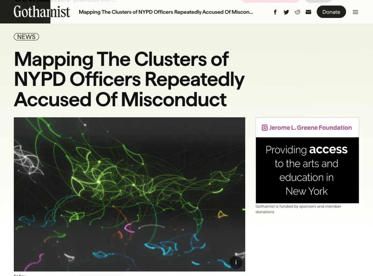 The network visualization in the published piece