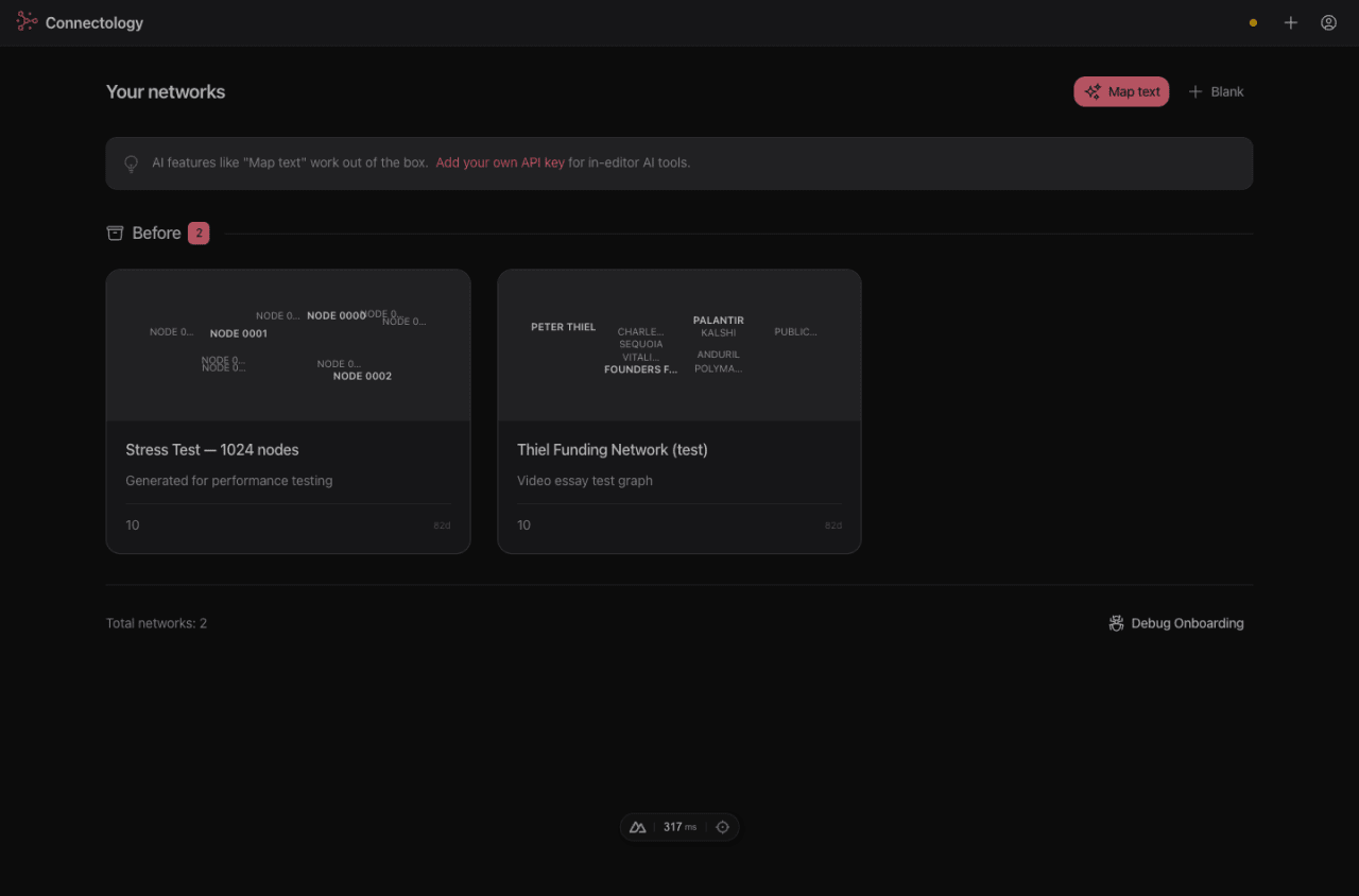 Your networks — the home shelf with live previews of each graph