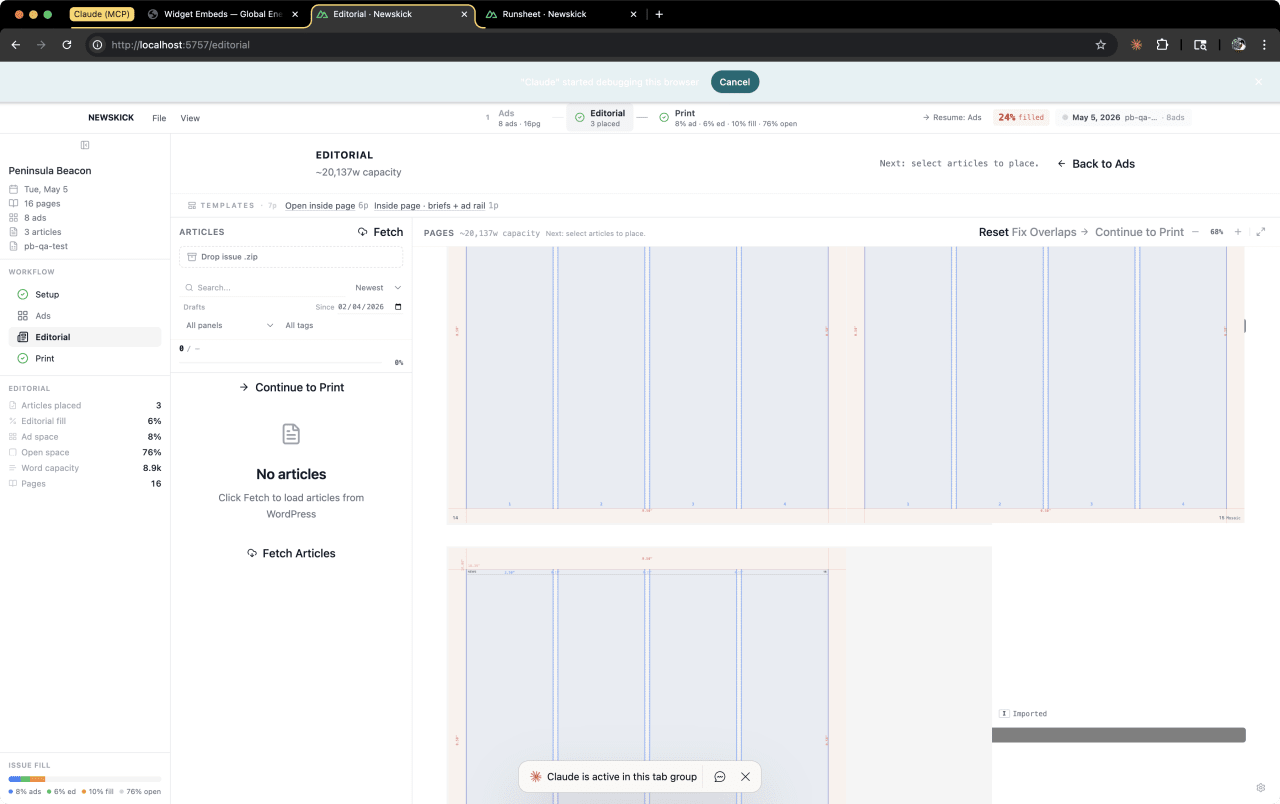 Article trimming and page export