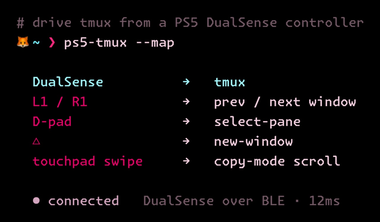 PS5 Tmux running in a vulpes-themed terminal