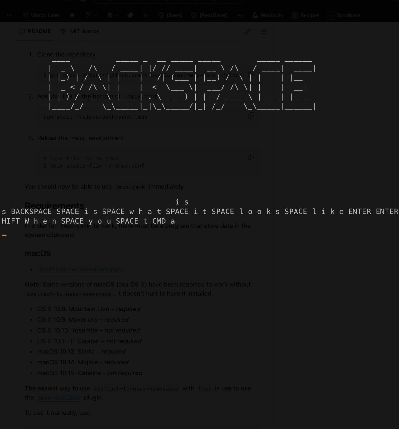 showtouch displaying a keystroke as full-screen centered ASCII art