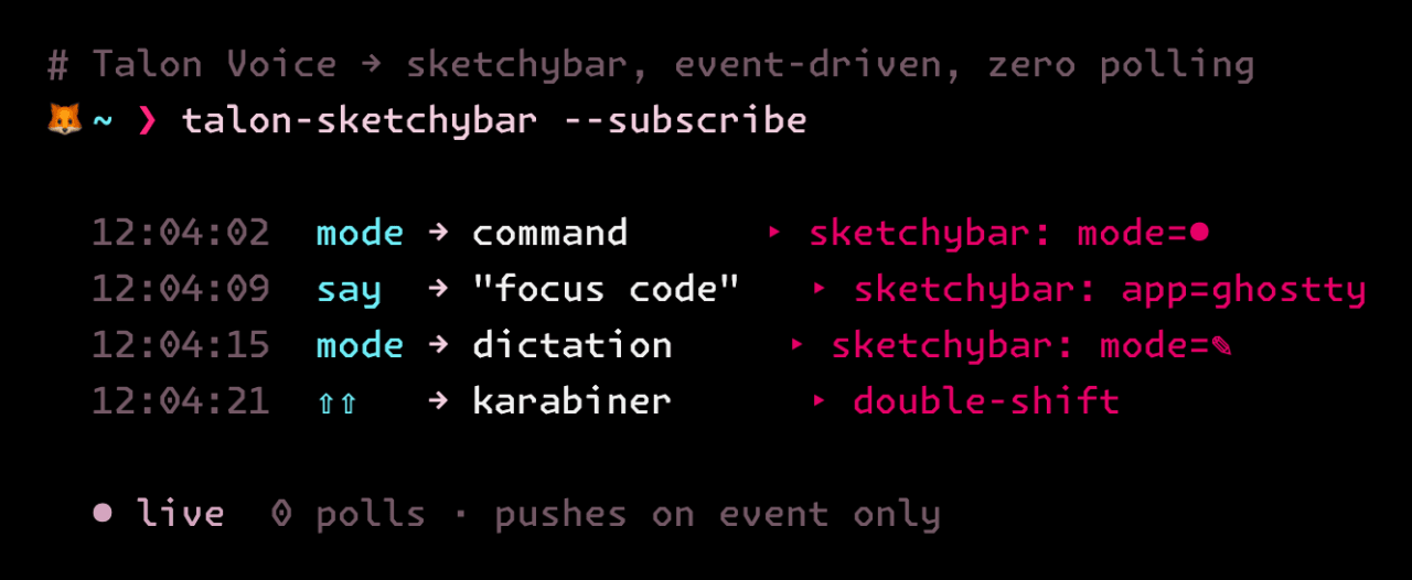 Talon Sketchybar running in a vulpes-themed terminal