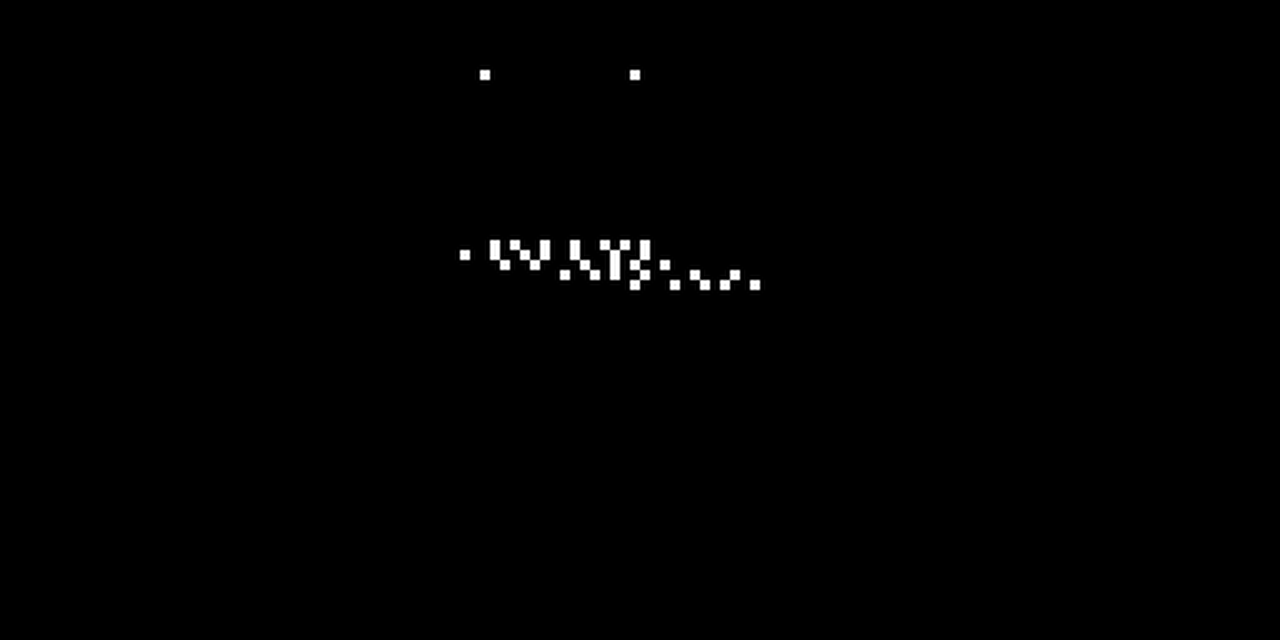 The Flipper Zero boot animation, generated straight from the palette — the fox, on a 128×64 monochrome screen