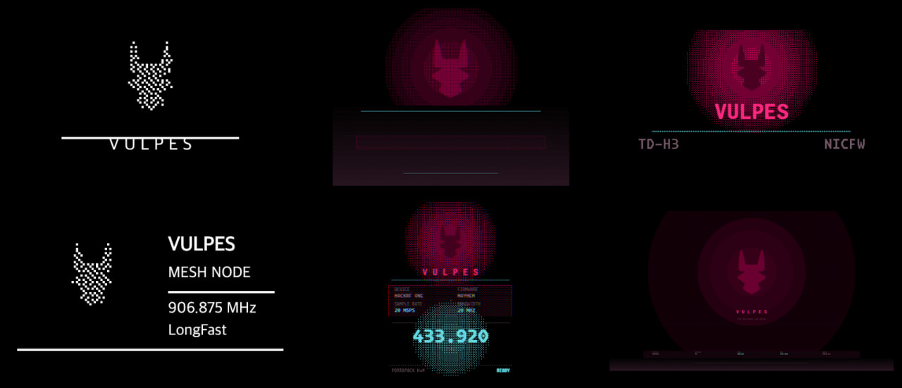 One look, many targets — the Vulpes glyph and palette generated across Flipper, OnionOS, TD-H3, Meshtastic, PortaPack, and the desktop