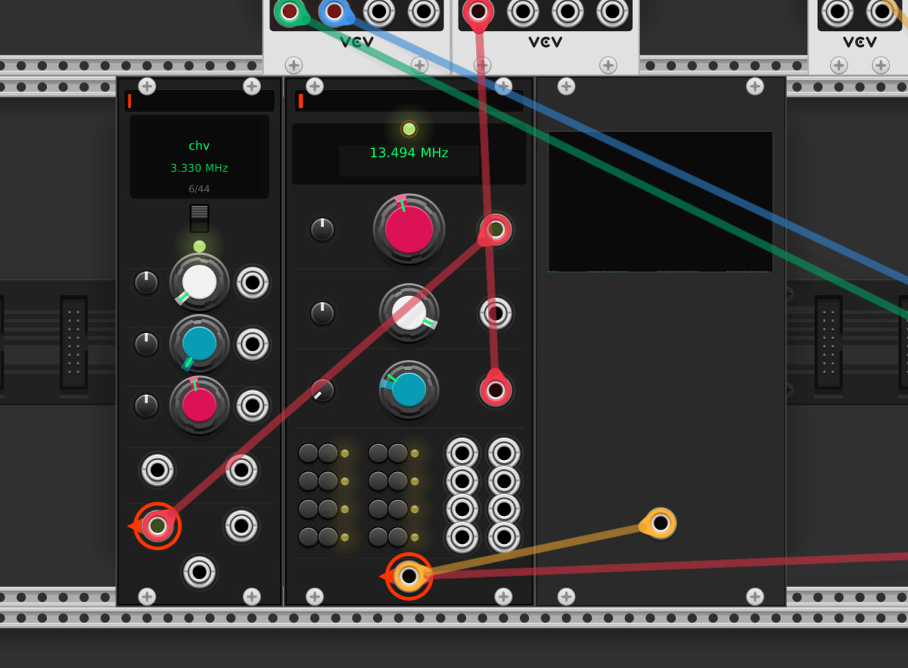 The WebSDR module patched into a modular synth rack