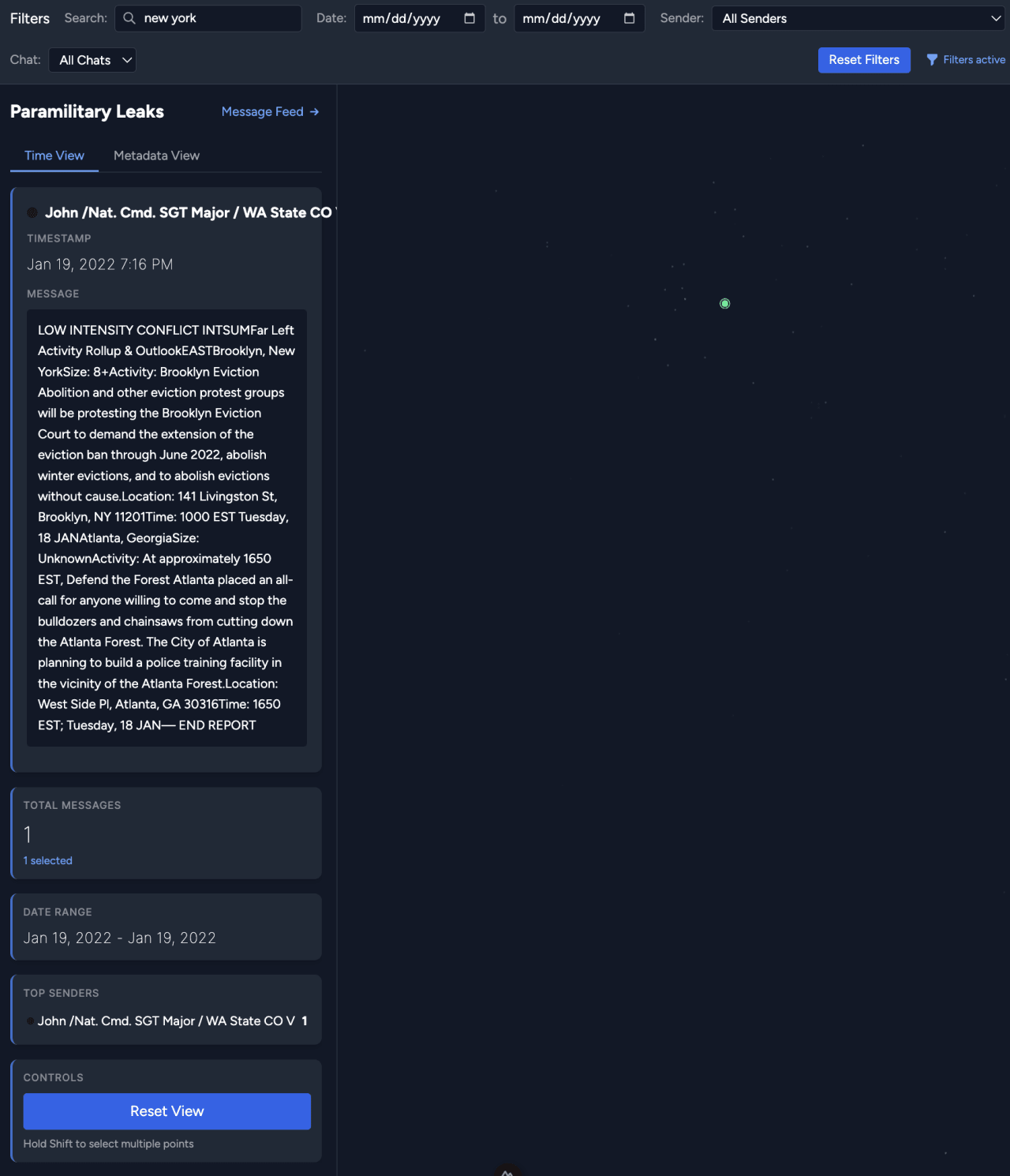 Leaked message from military commander organizing protest against Brooklyn eviction court and Atlanta forest defense actions on January 18, 2022.