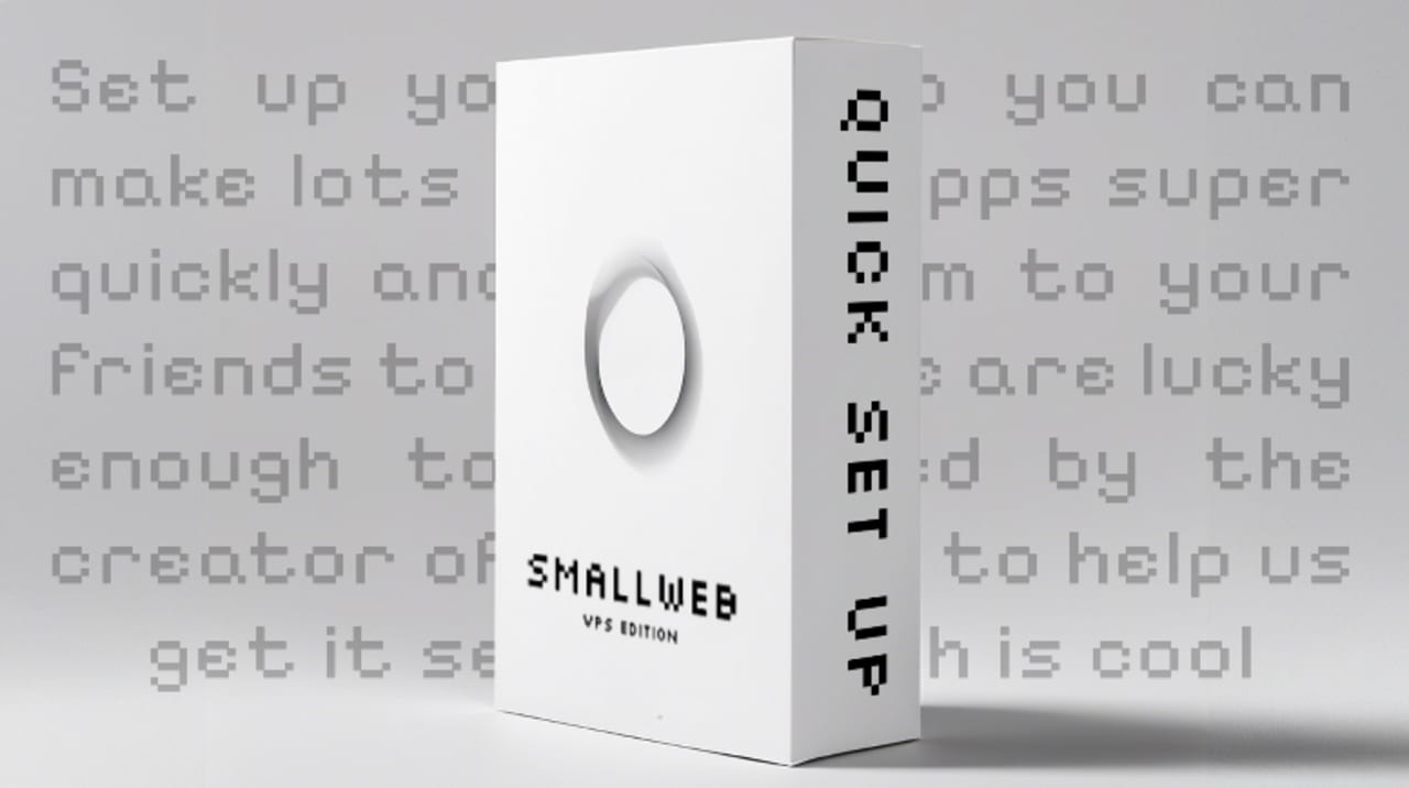 SmallWeb VPS Edition product box with text about setting up apps quickly and making them accessible to friends.