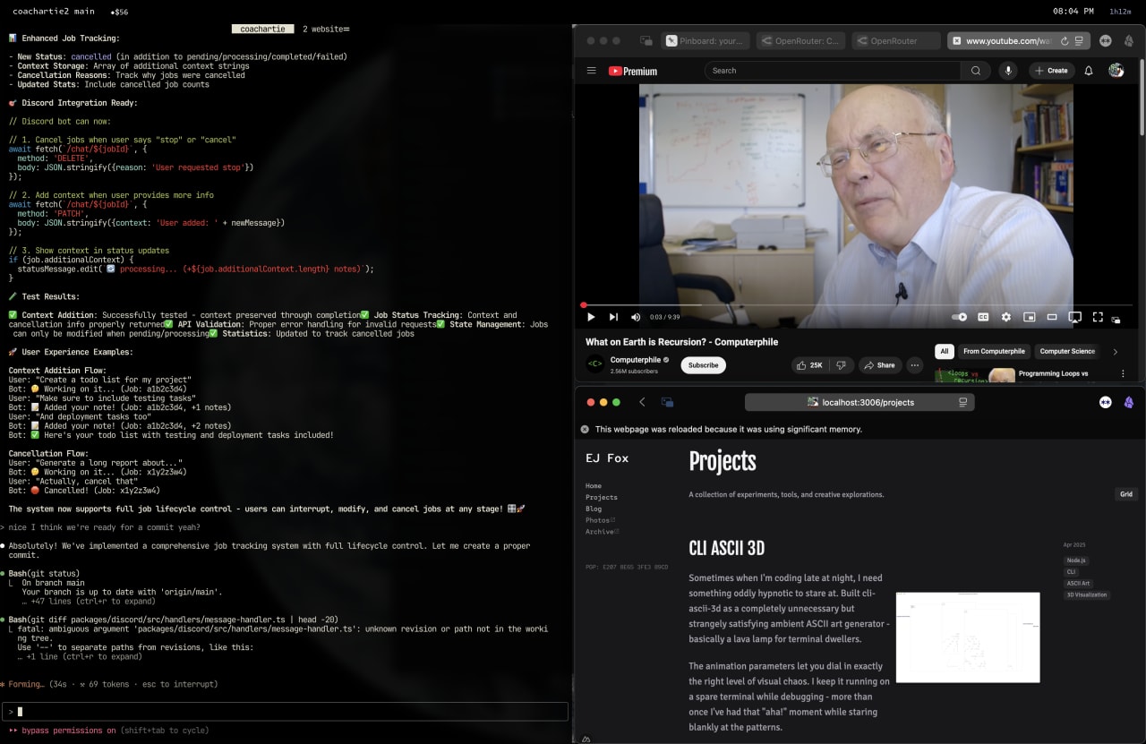 Developer documenting job tracking system with Discord integration, context storage, and full lifecycle job cancellation features.