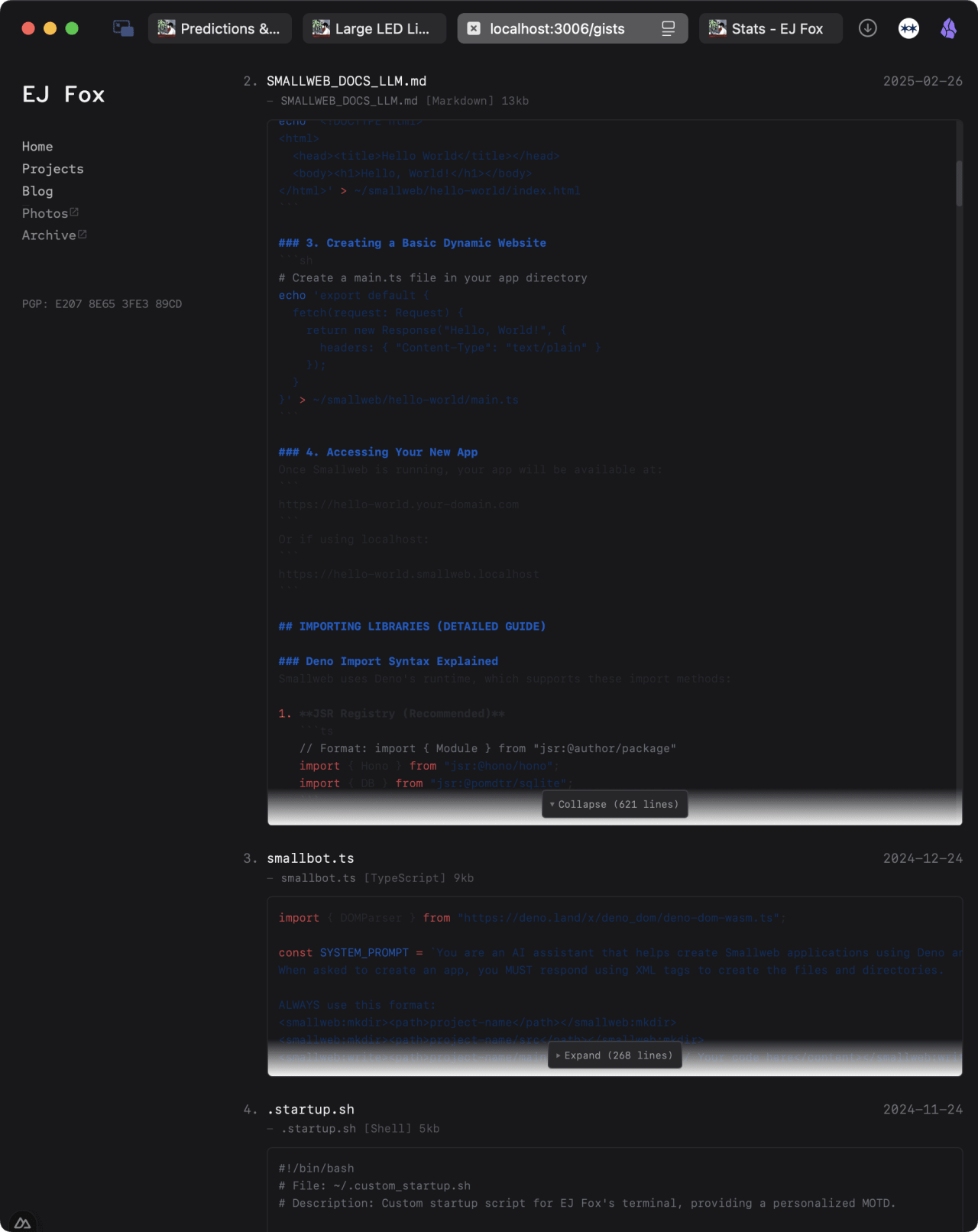 Documentation about creating dynamic websites with Node.js, including main.ts file setup, import syntax examples, and startup script configuration.