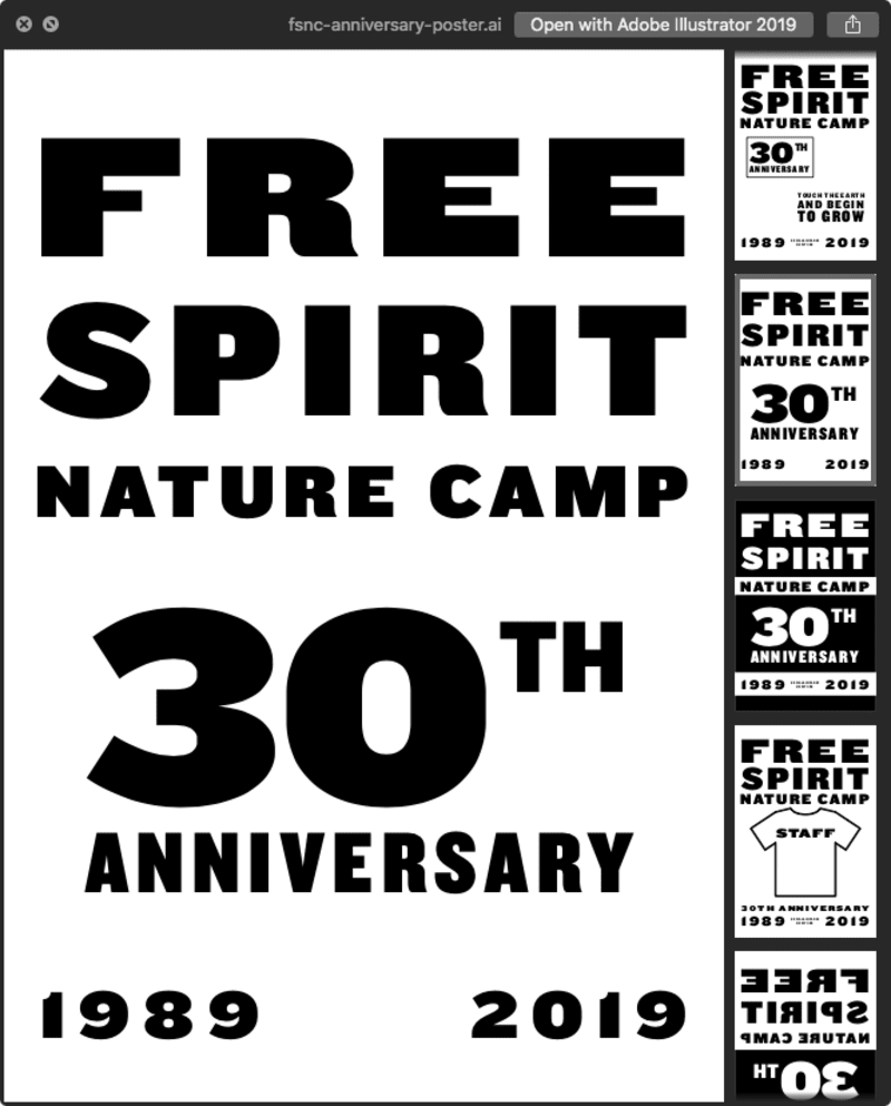 The design for the 30th anniversary print, created in Illustrator for easy iteration and reversing