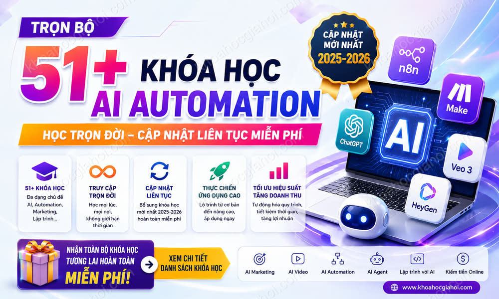 Trọn Bộ 51+ Khóa Học AI Automation – Học Trọn Đời, Cập Nhật Liên Tục Miễn Phí