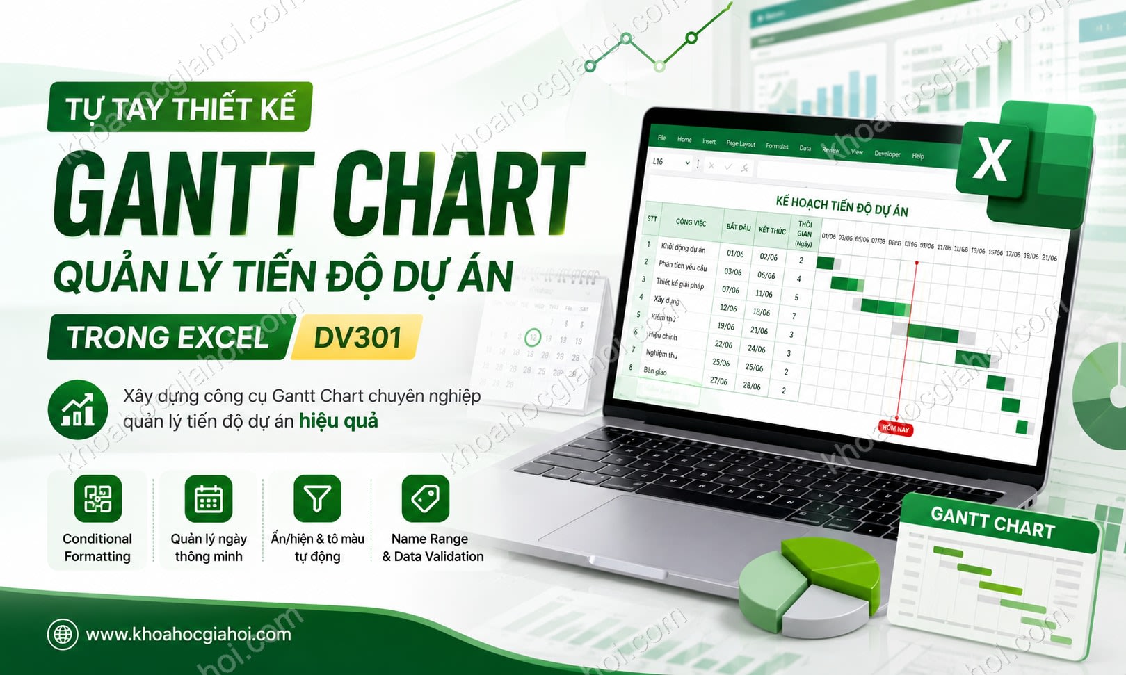 Tự Tay Thiết Kế Công Cụ Gantt Chart Quản Lý Tiến Độ Dự Án Trong Excel Dv301 Cùng Học Excel Online Tự Tay Thiết Kế Công Cụ Gantt Chart Quản Lý Tiến Độ Dự Án Trong Excel Dv301 Cùng Học Excel Online