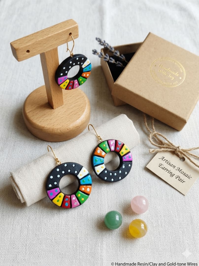 Multi color round earring