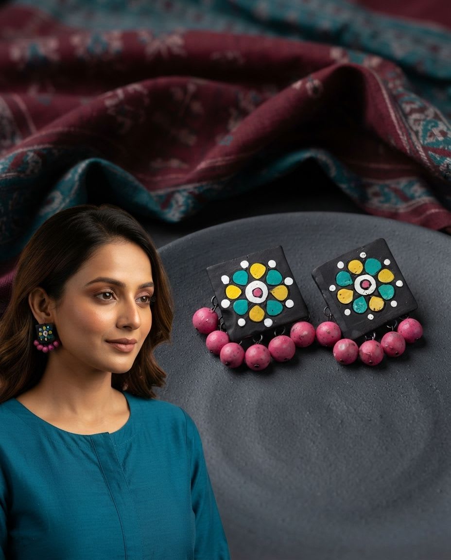Kite shaped beaded earring