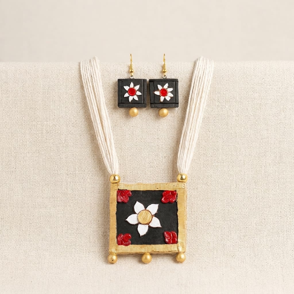Handcrafted Floral Necklace and Earring Set - Traditional Ethnic Jewelry