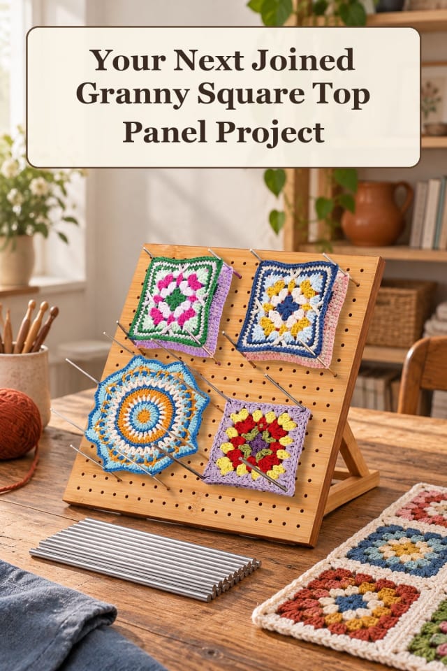 colorful granny square crochet tops with crochet blocking tools and crochet top ideas for fall maker-lifestyle pin