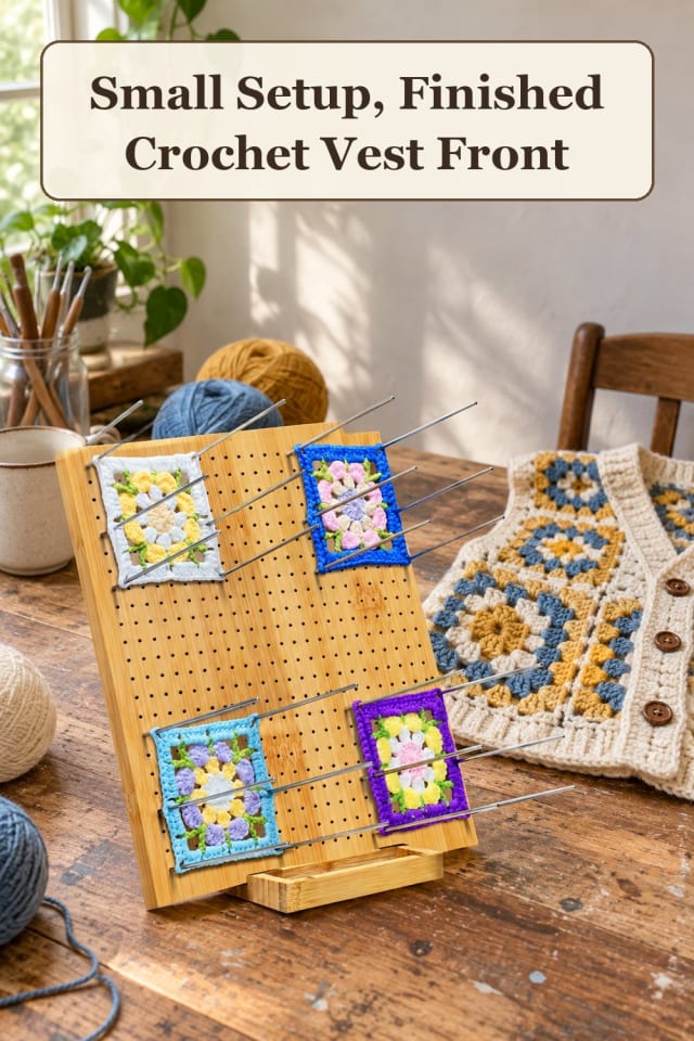 weekend granny square crochet tops: crochet blocking tools and granny square supplies for fall maker-lifestyle pin