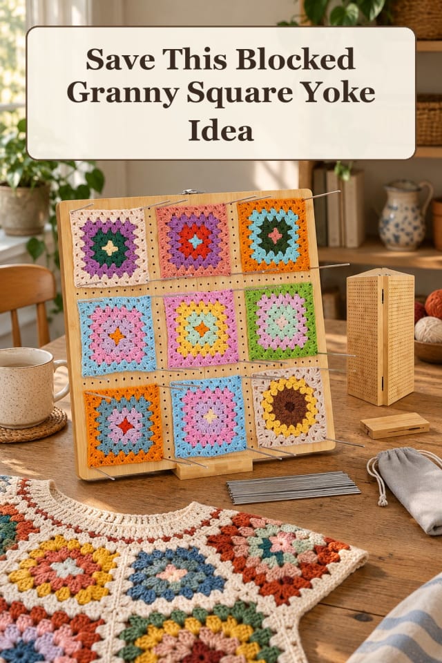 rustic granny square crochet tops with crochet blocking tools and crochet top ideas for makers maker-lifestyle pin