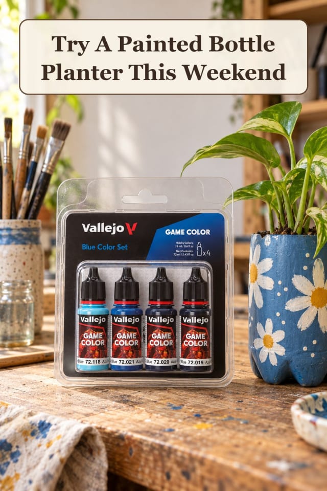 playful plastic bottle crafts with bottle painting supplies and recycled bottle ideas for fall maker-lifestyle pin