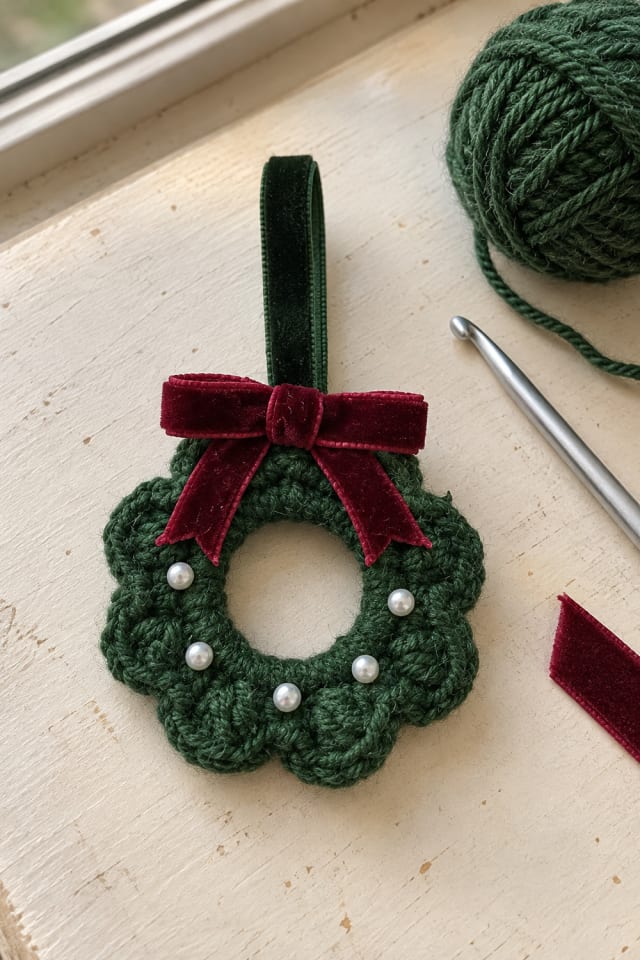 Crochet Wreath Ornament Kit with Velvet Ribbon and Pearl-Style Beads maker-lifestyle pin