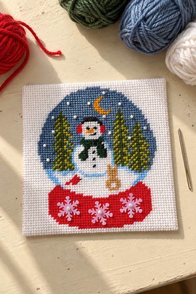 Snowman Snow Globe Needlepoint Kit for Handmade Winter Decor maker-lifestyle pin