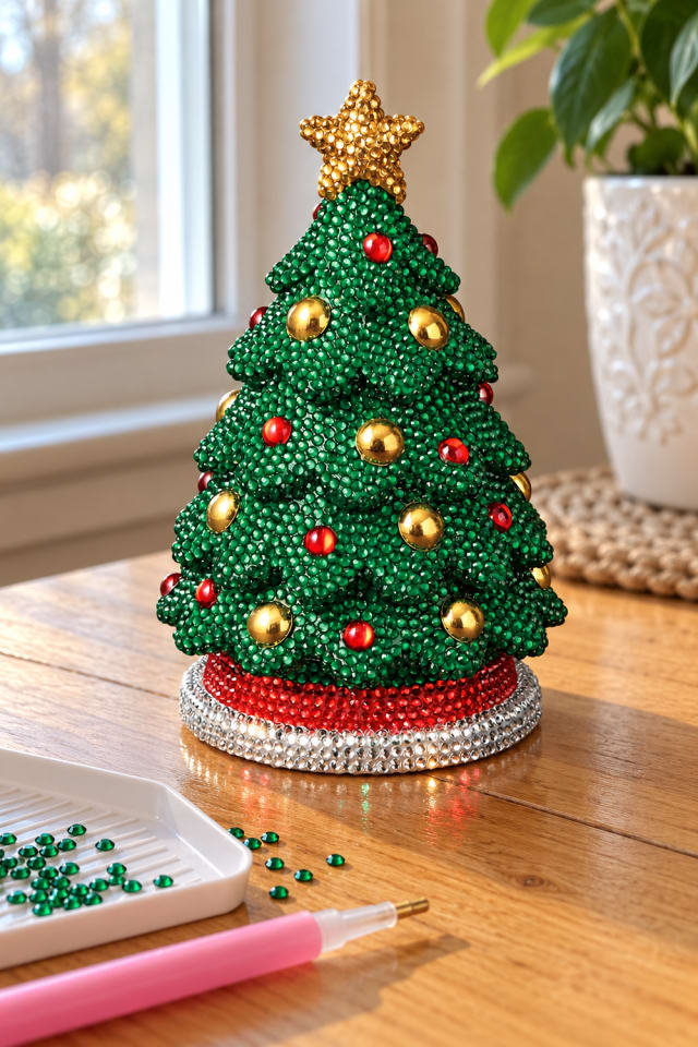 Light Up Diamond Art Tree Kit with Green Gems and a Gold Star maker-lifestyle pin