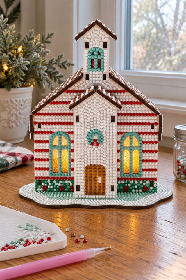 Light Up Church Diamond Art Kit for a Handmade Christmas Village maker-lifestyle pin