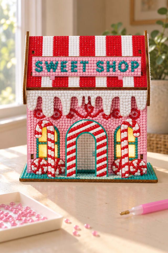 Light Up Candy House Diamond Art Kit with Pink and Peppermint Details maker-lifestyle pin