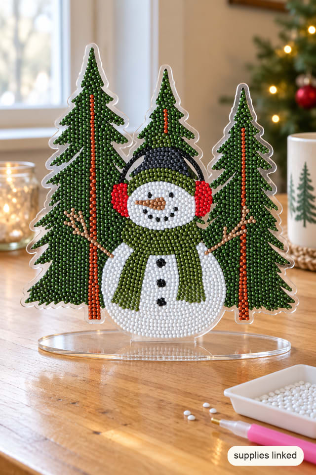 Snowman Diamond Art Kit for a Handmade Christmas Tabletop Display maker-lifestyle pin