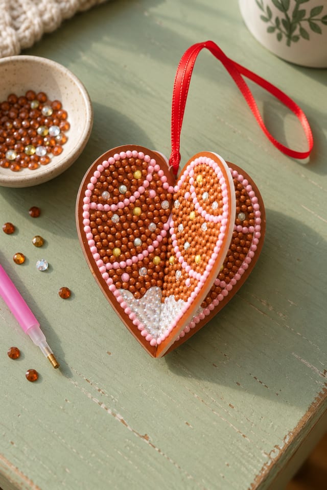 Gingerbread Heart Diamond Art Ornament Kit with Pink Icing Details maker-lifestyle pin
