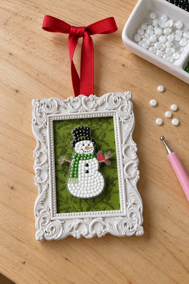Framed Snowman Diamond Art Kit for a Vintage-Style Christmas Ornament maker-lifestyle pin