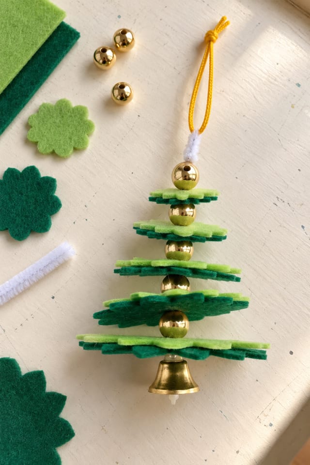 Layered Felt Christmas Tree Kit with Gold Beads and a Bell maker-lifestyle pin