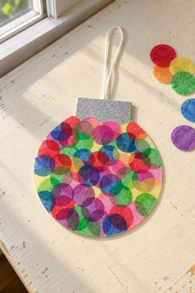Tissue Paper Bauble Ornament Kit with Bright Overlapping Color Dots maker-lifestyle pin
