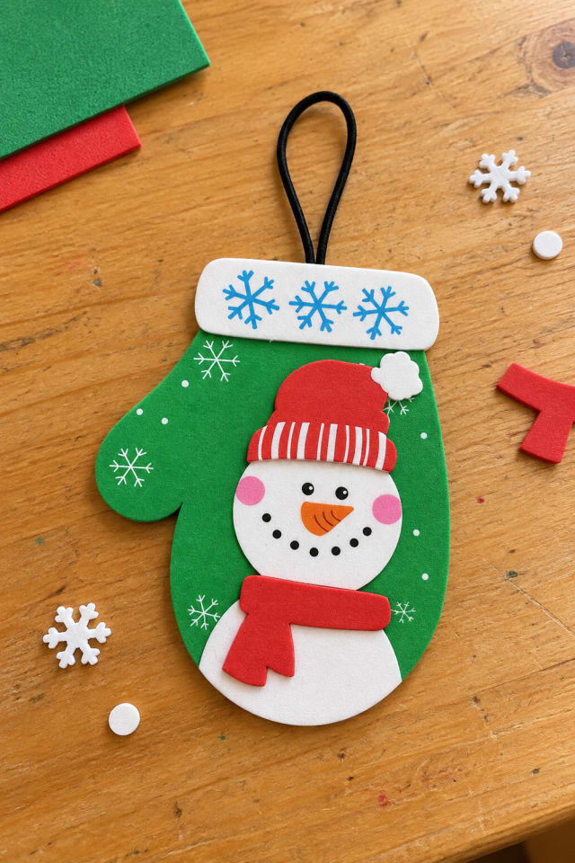 Snowman Mitten Ornament Kit for a Colorful Foam Christmas Craft maker-lifestyle pin