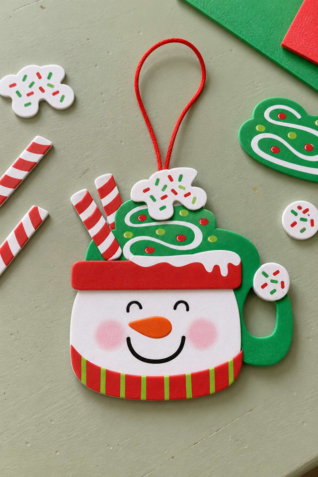 Foam Hot Cocoa Ornament Kit with a Snowman Mug Shape maker-lifestyle pin